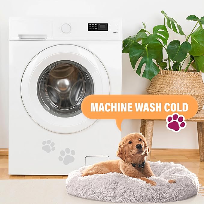 Active Pets Calming Plush Dog Bed Donut Joint Support Anxiety Relief Washable Pet Bed with Removable Cover for Dogs Cats, Large 36", Beige