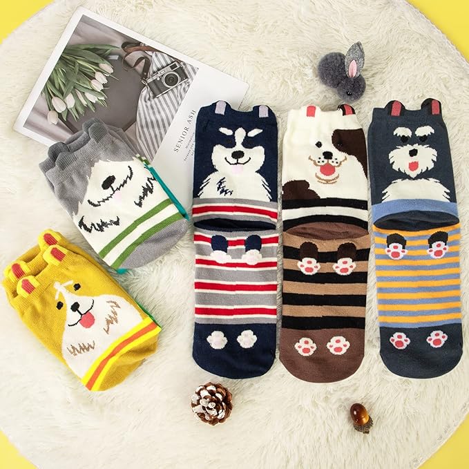YSense Womens Cute Animal Socks 5 Pairs, Dog Cat Novelty Cartoon Crew Funny Socks Stocking Stuffers Gifts for Women Girl