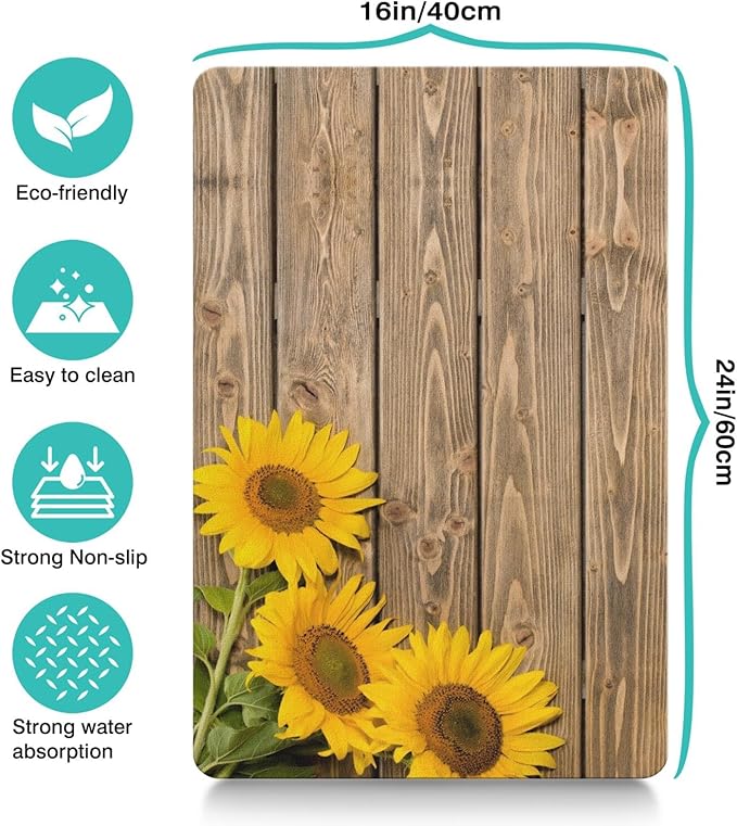 Dog Food Mats for Floors Absorbent, Cat Food Mat - Pet Cat Feeding Mat Quick Dry, Dog Bowl Mats for Water, Pet Supplies Feeding Placemat 16" x 24" Wood Grain Sunflower