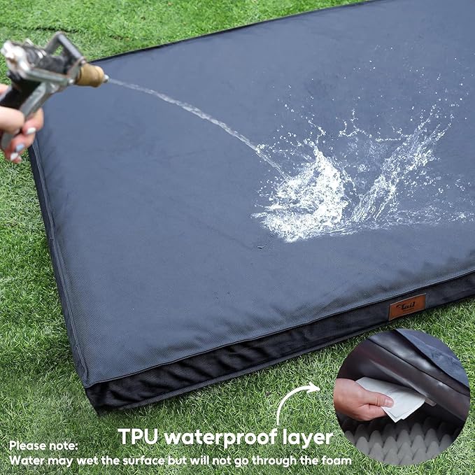 Outdoor Large Washable Dog Bed, Orthopedic Egg Crate Foam Dog Crate Mat for Large Dogs with Removable Oxford Cooling Cover, Navy