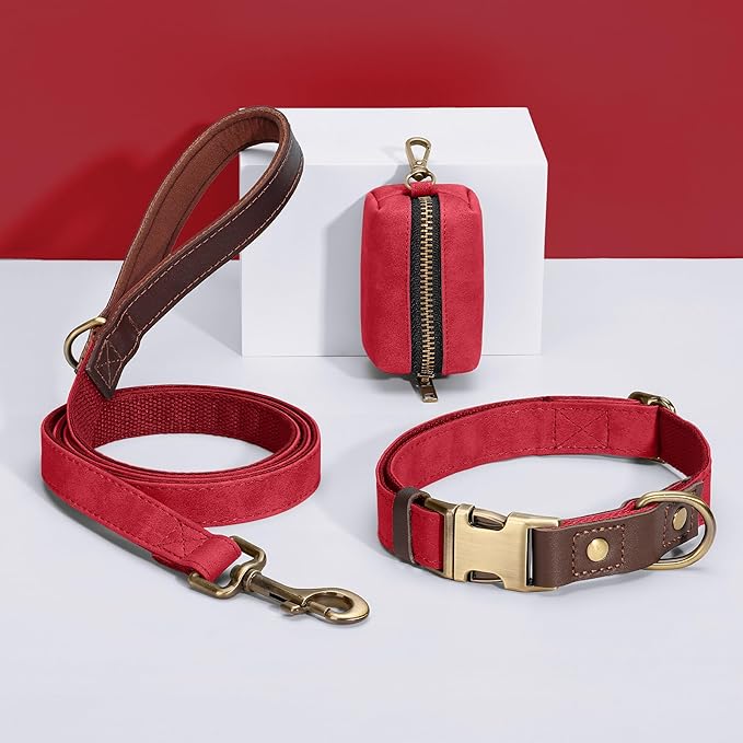 Didog Soft PU Leather Dog Collars for Small Dogs,Classic Adjustable Dog Collars with Quick Release Metal Buckle,Easy Clean and Comfortable with Nylon Lining,Red,S Neck 10-15"