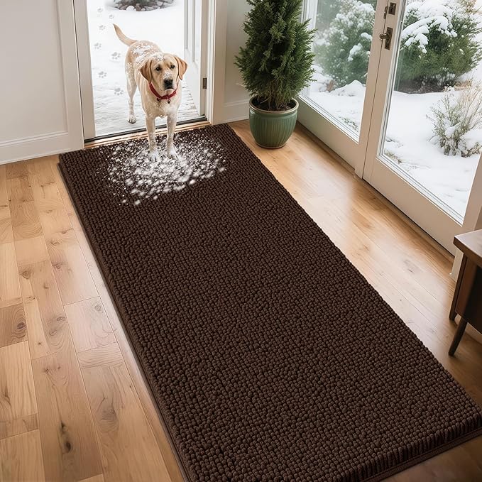 Extra Large Dog Door Mats for Muddy Paws, 71" x 25" Chenille Absorbent Mud Mat for Dogs, Non Slip Heavy Dog Rugs For Muddy Paws, Soft Indoor Door Mat for Entryway, Mud Paw, Inside Floor, Brown