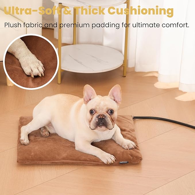Pet Heating Pad for Cats Dogs Indoor & Sheltered Outdoor Waterproof Heated Cat Bed Heated Dog Bed Chew Resistant Cord Constant Temperature Brown 20 x 16 Inch