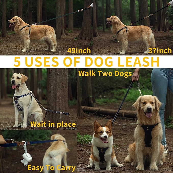Dog Harness, No Pull Dogs Harness and Multi-Function Leash Set for Medium Dogs Easy Walk Everyday Adjustable Soft Dog Vest Harness Fashionable Dog Accessories Denim Khaki-Button-Relaxed Medium