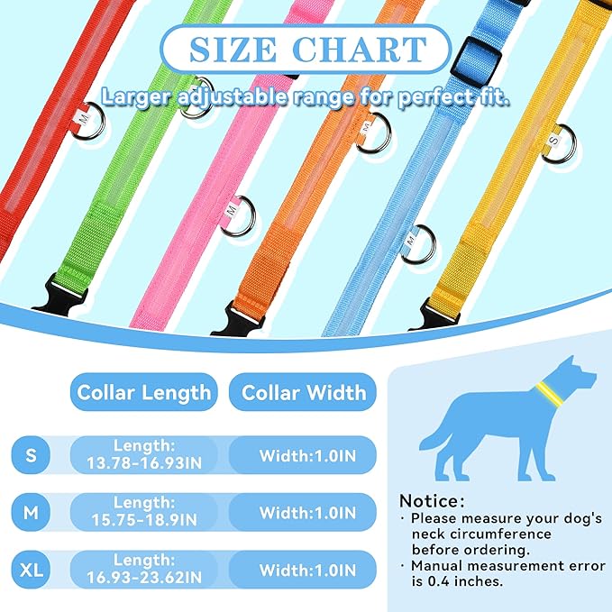LED Light Up Dog Collar Rechargeable Waterproof, Glow in Dark Dog Collar, Lighted Dog Collars for Night Walking Charging USB, Safety for Small Medium Large Dogs (S, Blue)