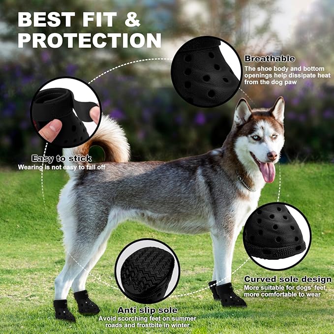 Dog Shoes Breathable Dog Shoe for Hot Pavement, Dog Booties and Paw Protectors, Non-Slip Waterproof Dog Sandals Boots (Black, M: (2.6’’x2.3'')(L*W))