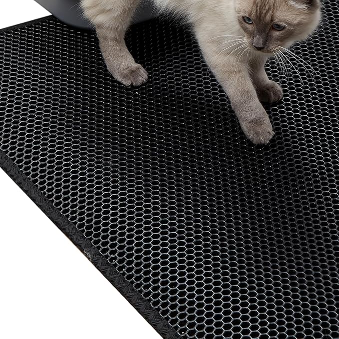 Cat Litter Trapping Mat, 47.2''x27.6'' Extra Large Cat Litter Mat Double Layer Waterproof Proof Litter Box mat, Non-Slip Design, Reduces Litter Scatter, Easy to Clean, Black