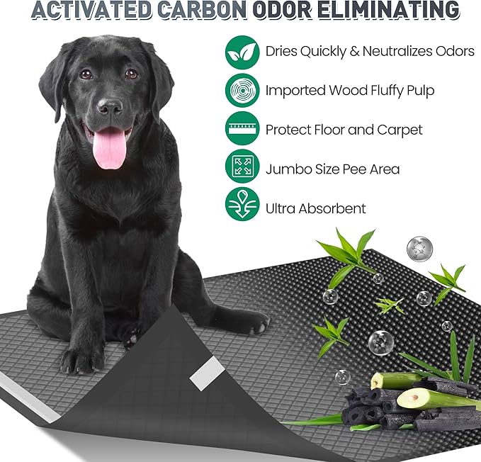 31"x47" Activated Charcoal Dog Pee Pads - 100 Count,Extra Large,Super Absorbent, Leakproof, Long-Lasting Odor Control, Ideal for Large Dogs and Potty Training Puppies