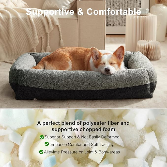FURTIME Washable Dog Bed Medium Large Size Dogs, Rectangle Comfy Fluffy Pet Bed, Removable Zipper Cover Machine Wash, Soft Orthopedic Bed Durable Pet Cuddler with Anti-Slip Bottom,30"x24"x8",Dark Grey