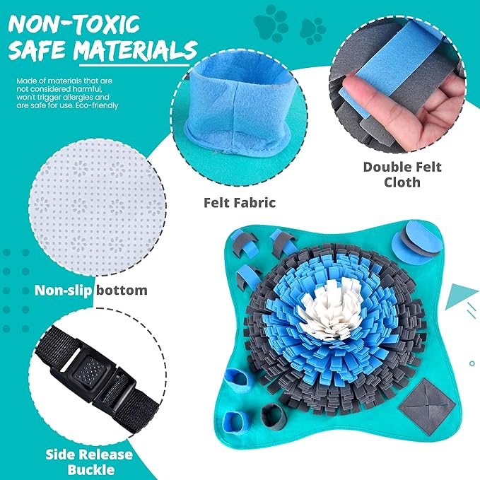 Friendly Barks 25" Dog Snuffle Mat - Interactive Dog Puzzle Toys for Enrichment - Large Slow Feeder Foraging Mat for Brain Games & Nosework Training - Washable Pet Sniff Mat with Easy to Carry Handle