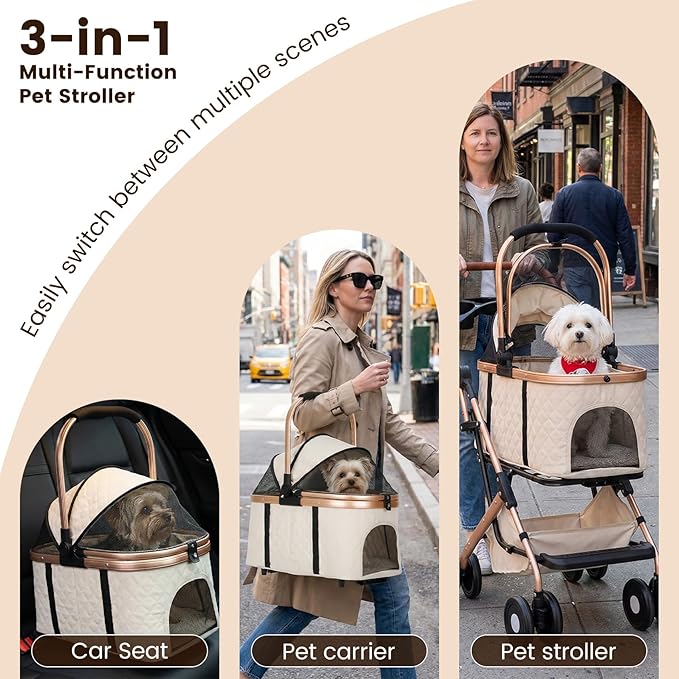 Dog Stroller for Small & Medium Dogs & Cats, Foldable Pet Stroller Wagon Carries Up to 44 lbs, Dog Wagon with Storage Basket and Cup Holders, Plus a Removable Portable Pet Carrier