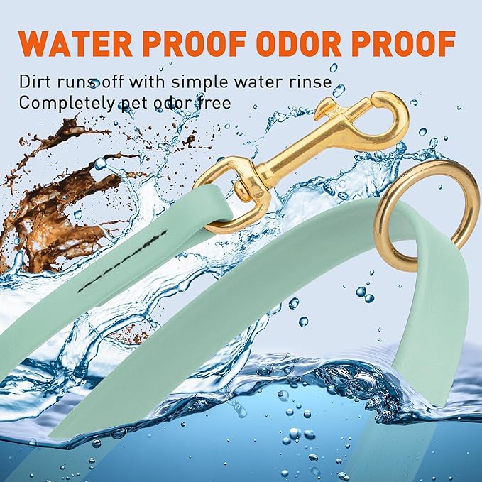 Viper Biothane K9 Working Dog Leash Waterproof Lead for Tracking Training Schutzhund Odor-Proof Long Line with Solid Brass Snap for Puppy Medium and Large Dogs 6ft, Sage Green