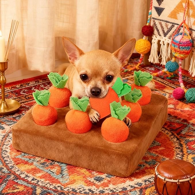 Snuffle Mat for Puppies, Carrot Garden Dog Toy with 9 Carrots, Interactive Puppy Enrichment Toys, for Training Feeding Play