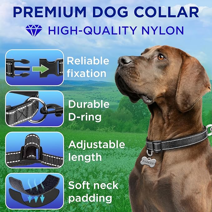 TECEUM Reflective Dog Collar – Black – XS – Extra Soft Padding – Basic Nylon Pet Collar – Quick Release Buckle – Fits Small, Medium and Large Dogs, Puppies, Cats – ESA & Service Dog Options