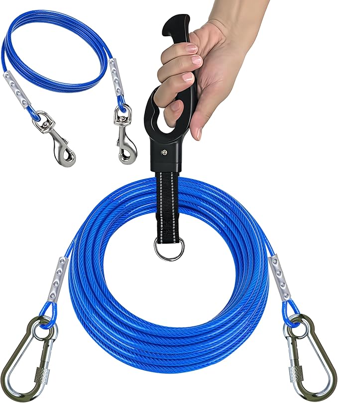 TOPKNOT 2 Pack Dog Tie Out Cable(up to150 lbs),30 ft Dog Leads for Yard Heavy Duty,with 4 ft Leash and Versatile Handle
