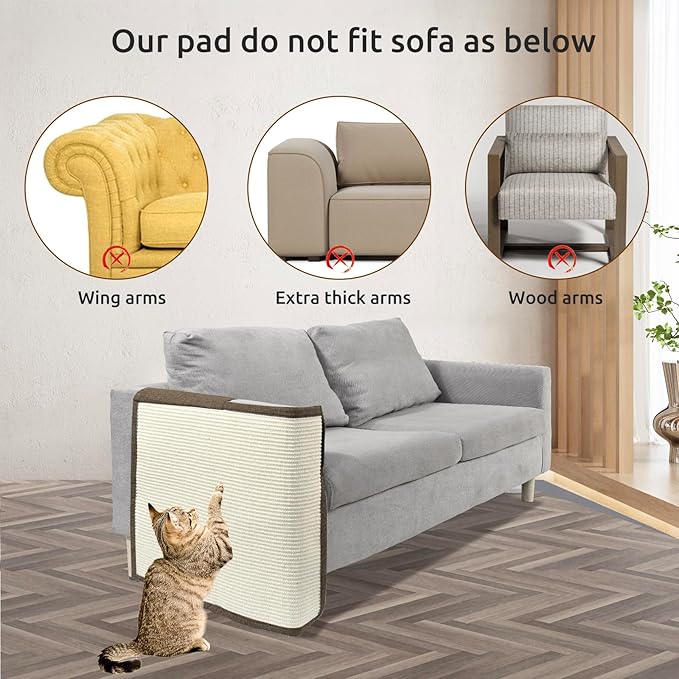 Cat Scratch Furniture Protector with Natural Sisal for Protecting Couch Sofa Chair Furniture,Couch Protector from Cat Claws 23.6L''*19.7W'' (Brown, Right Handed)