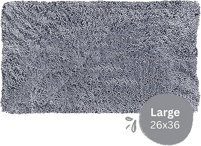 Soggy Doggy Doormat Plain Solid Color Design - Ultra Absorbent Microfiber Chenille Wet Dog Mat for Muddy Paws - Non-Slip and Machine Washable (Grey, Large 26” x 36”)