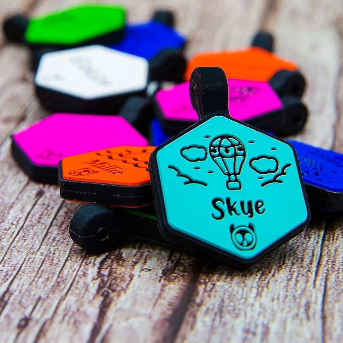 Silicone Silent Dog Tag Personalized with 5 Lines of Custom Deep Engraved Durable Soundless Pet ID Name Tag Hexagon Designer White