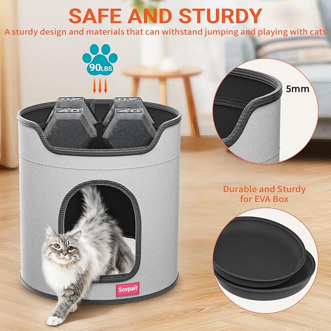 Cat Beds for Indoor Cats,Large Luxury Double Cat Beds with Cat Scratcher Pad Toys w/Catnip,Soft Washable Cushion Cat House Shelter D15xH15 in Grey (Blue, Metal Cage Balls+5mm Pad)