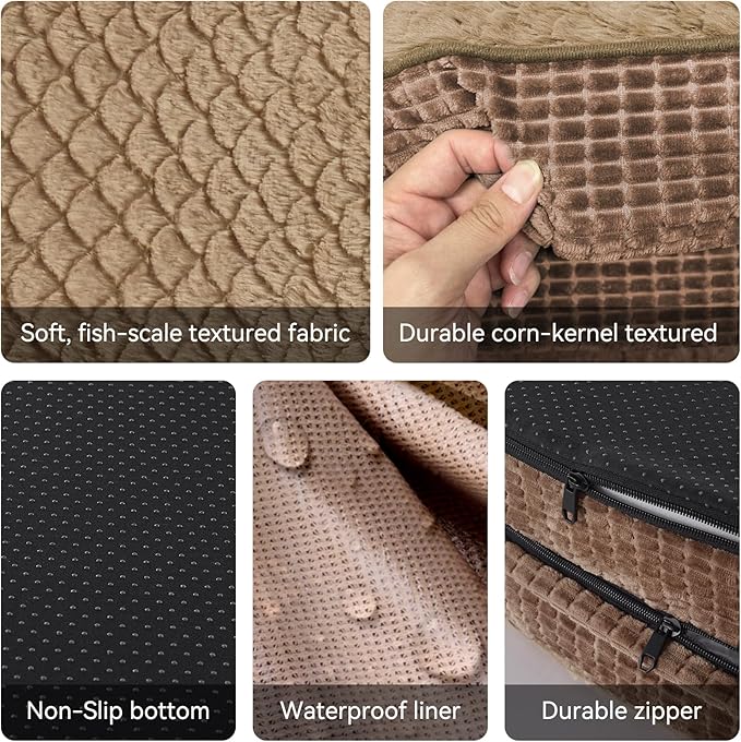 JOEJOY Orthopedic Dog Bed for Large Dogs, Egg-Crate Memory Foam Pet Bed with Bolster Sides, Waterproof Lining, Removable Washable Cover & Non-Slip Bottom, Brown