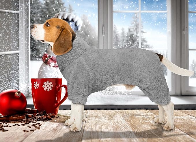 Fuzzy Dog Pajamas Turtleneck Dog Clothes Warm Soft Cozy Lightweight Dog Pjs Dog Sweaters for Small Dogs(Grey-S)