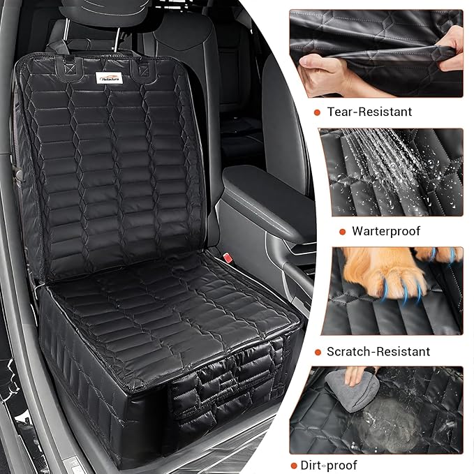 Front Seat Covers for Dogs, Waterproof Leather Dog Car Seat Cover, Full Coverage Nonslip Scratchproof Pet Car Seat Protector, Fits Cars, Small Trucks, SUVs Bucket Seat Cover