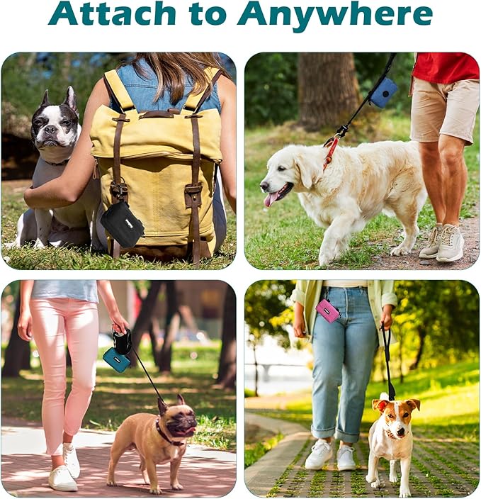 PetBonus Dog Poop Bag Holder, Portable Pet Waste Bag Dispenser, 2 Pouches for Treats and Walking Accessories, Fit All Leashes, Includes 1 Roll of Dog Poop Bags (Lagoon Blue)