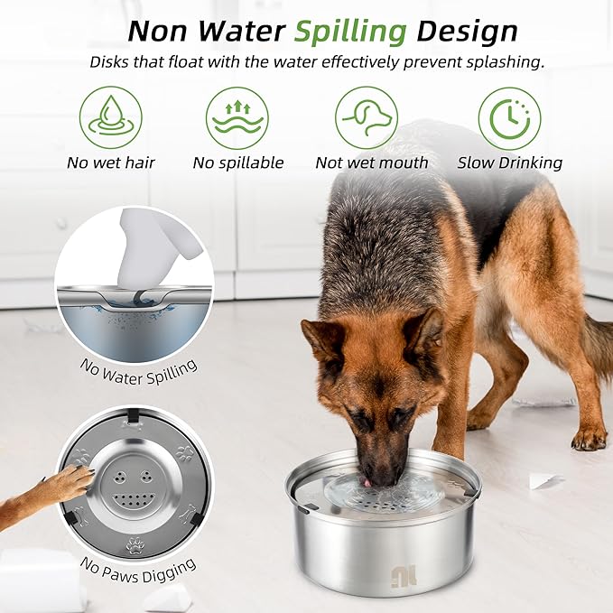 nicelock 3L/0.8 Gallon Dog Water Bowl No Spill, Stainless Steel No Spill Water Bowl for Dogs, Slow Water Dog Bowl, No Splash Dog Water Bowls