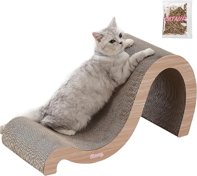 CSR1013C Kona 27" Modern Cardboard Double-Sided Wave Cat Scratcher with Catnip, Oak Wood