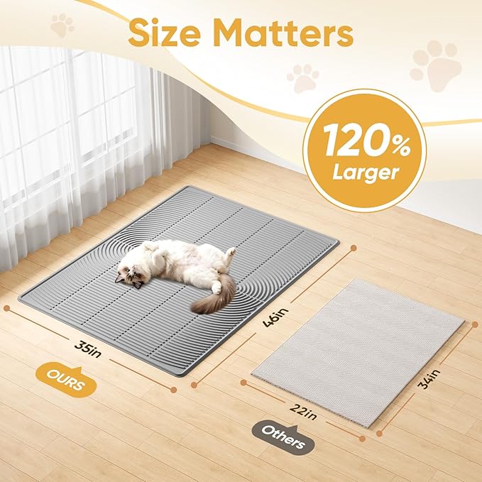 TRZZ XXL Extra Large Cat Litter Mat, Silicone Litter Box Mat for Floor, Waterproof & Non-Slip, Easy to Clean, Cat Litter Trapping Mat & Kitty Litter Catcher for Scatter Control (Blue)