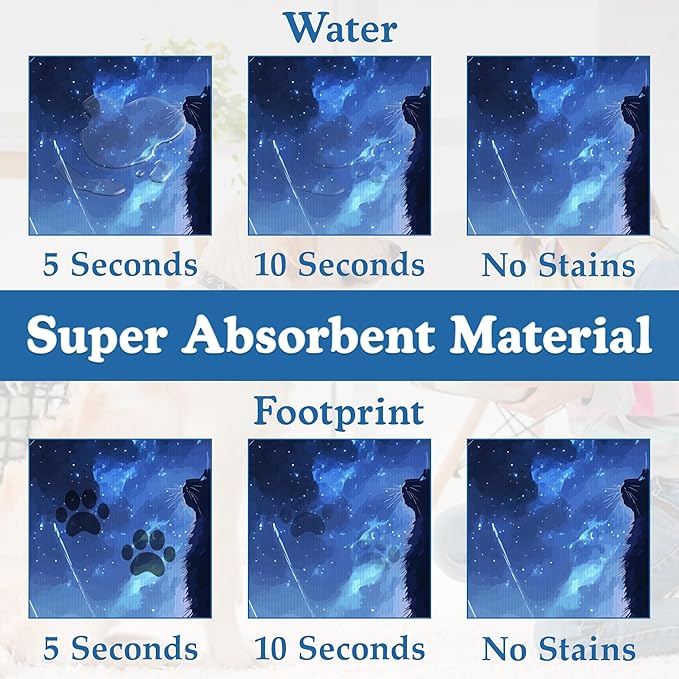 Starry Night Cat Dog Food Mat–Christmas Stocking Absorbent Quick Dry Feeding Placemat for Food and Water Bowls, Non Slip Rubber Backing, Waterproof Pet Supplies for Mess-Free Eating 16"x24"