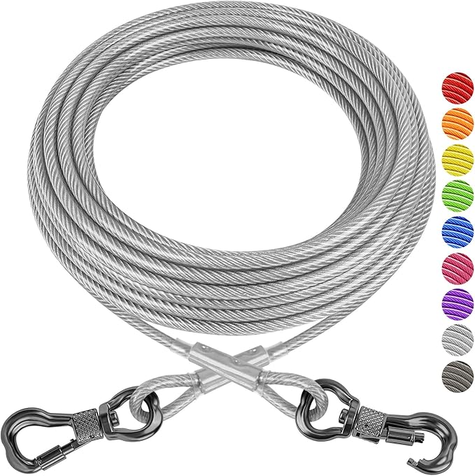 XiaZ Dog Tie Out Cable 200ft, Heavy Duty Dog Chains for Outside with Lockable Hook, Pet Runner Cable Leads for Yard, Dogs Line Tether for Small Medium Large Dogs Up to 250 LBS
