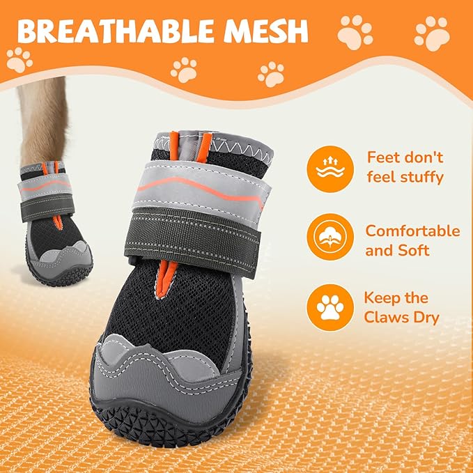 Dog Boots for Large Dogs, Medium Dog Shoes for Winter Snow, Non- Slip, Waterproof Outdoor Dog Booties with Reflective Strap for Snowy Hardwood Floor Hiking Walking, Size 6