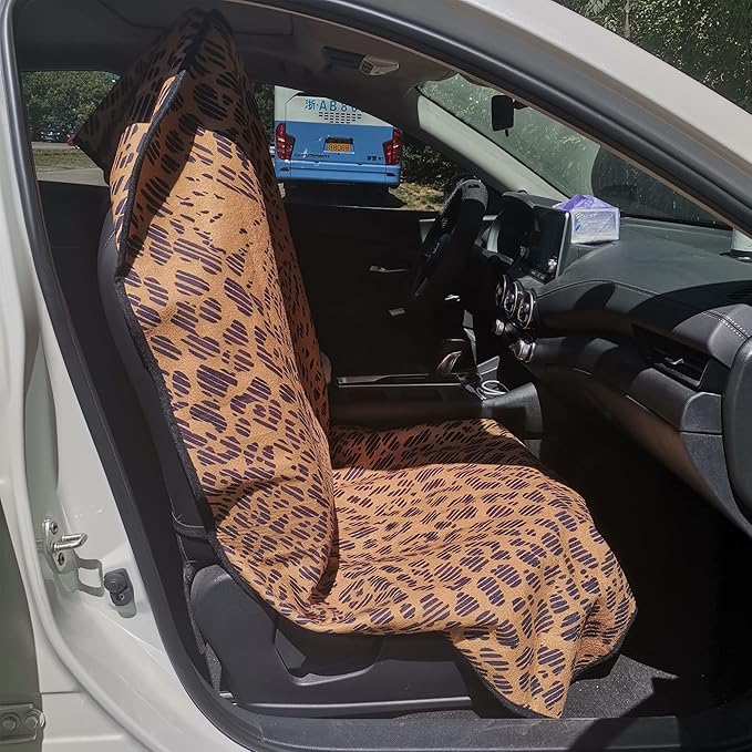 LoyaGour Car Seat Cover Protector Front Seats,for Gym Workout,Running,Swimming,Beach and Hiking,Waterproof Sweat Towel Bucket Seat Covers for Cars SUV Trucks (Leopard, 2Pcs)