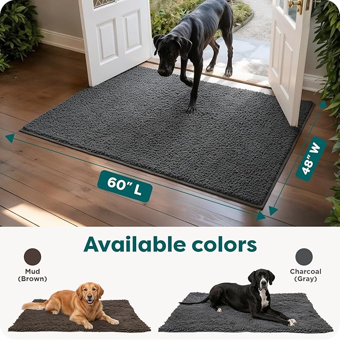 Furhaven 60" x 48" Highly Absorbent Dog Door Mat for Muddy Paws, 100% Washable, Perfect for Entryway, Kitchen, & Bathroom Use - Chenille Shammy Rug - Charcoal (Gray), Jumbo Plus/XXXL
