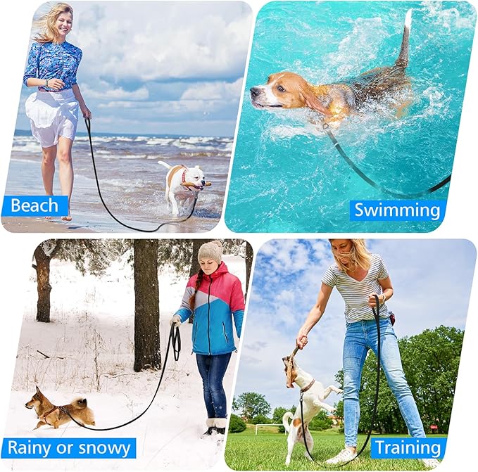 XiaZ Waterproof Long Dog Leash, Training Long Line Lead for Large Medium Small Dogs Outside Walking, Playing, Camping, or Yard (15FT, Black)