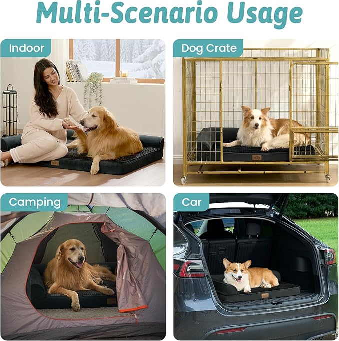 Orthopedic Dog Bed for Large Size Dog, XL Dogs Crate Bed, L Shaped Foam Anti-Slip Bottom Pet Cat Sofa with Washable Removable Cover, Suitable for Pet Up to 100 lbs, 44x32x7 inch, Black