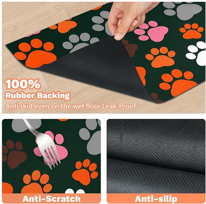 Earthy Pet Feeding Mat - Waterproof Absorbent Dog Cat Mat for Food and Water Bowls, Quick Dry No Stains with Non-Slip Rubber Backing (Forest Green, 12x20 Inch)