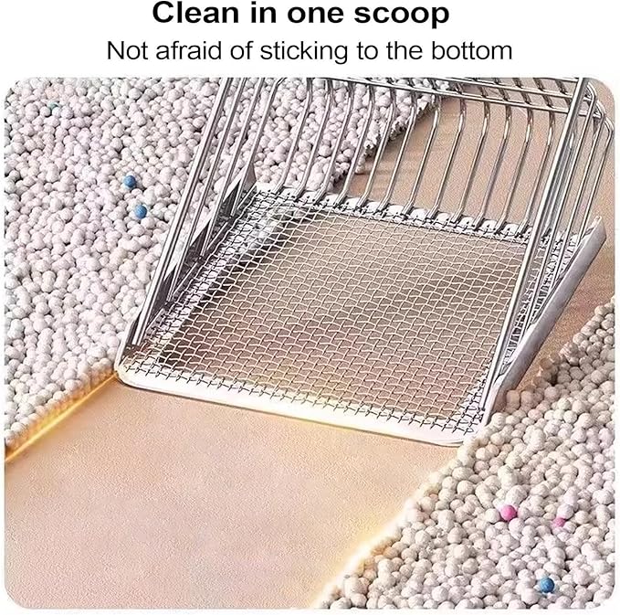 Feline Scoop - Metal Litter Shovel for Waste Sorting | Stainless Steel Sifter Tool Odor Control Helper with Nonstick Blade Firm Handle & Precision Slot Design for Kitten Care, Daily Cleaning