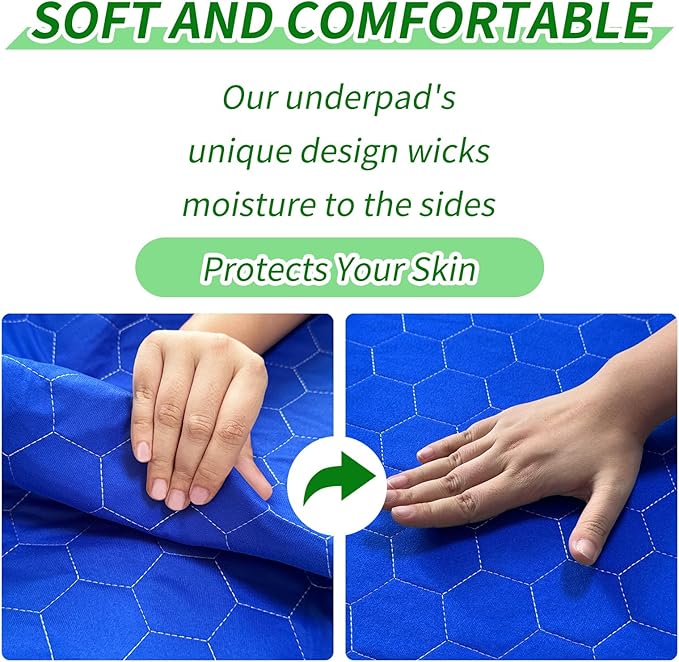Waterproof Washable Underpads Pee Pad (RoyalBlue 18" x 24" 2 Pack), Reusable Absorbency Bedwetting Incontinence Bed Pads for Kids Adults Elderly Dog Pet, Puppy Pads for Mattress Couches Sofas Floors