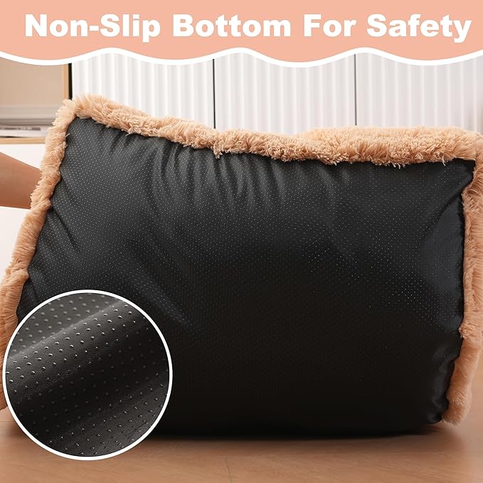 Bedfolks Plush Waterproof Dog Crate Bed, Removable Washable Cover, Faux Fur, Fluffy Kennel Bed 23"x18", Camel