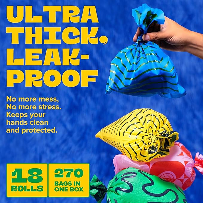 Dog Poop Bags Rolls 270 Count (18 Rolls) - 14" Long, Ultra-Thick, up to 300% Stronger Unscented Poop Dags for Dogs - Leak Proof Pet Waste Bags with 30% Plant-Derived Materials