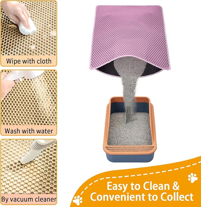 Cat Litter Mat Litter Trapping Mat,Cat Litter Box Mat 32"x22", 2 Layer Llitterbox Mat,Waterproof Urine Proof, Clean Easily, Collapsable, Medium