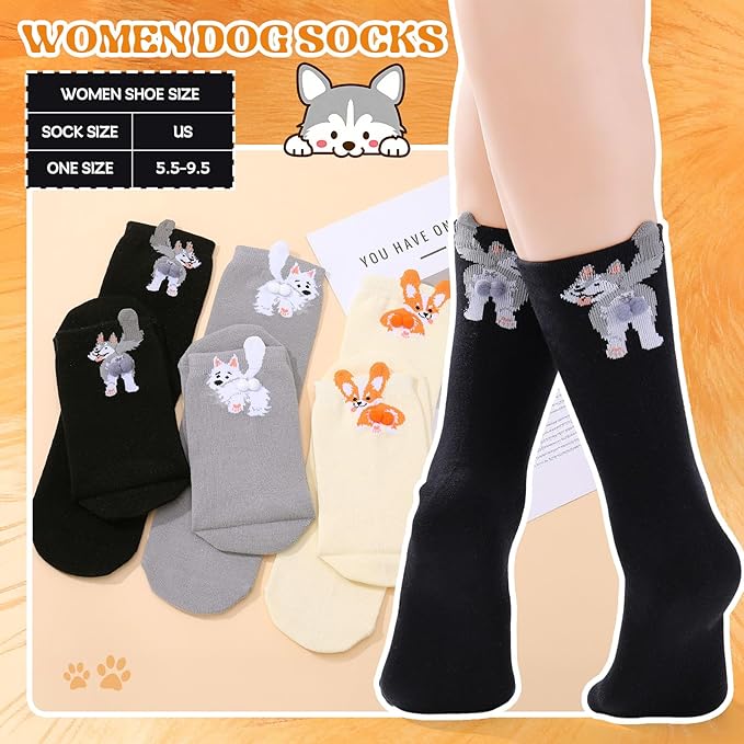 scenicamp Cute Funny Animal Socks for Women 3D Novelty Dog Cat Cotton Crew Socks for Girls Girlfriend Animal Lovers Gifts
