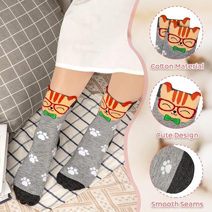YSense Womens Cute Animal Socks 5 Pairs, Dog Cat Novelty Cartoon Crew Funny Socks Stocking Stuffers Gifts for Women Girl