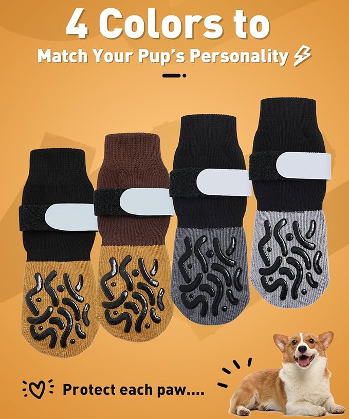 TwoAnt Non Slip Dog Socks with Grips, Dog Sock to Prevent Licking Paw for Senior Dogs, Dog Shoes for Hardwood Floors and Enhancing Traction, Paw Protector - Fits Small, Medium, Large Dogs - XL