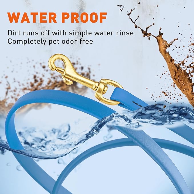 Viper Biothane K9 Working Dog Leash Waterproof Lead for Tracking Training Schutzhund Odor-Proof Long Line with Solid Brass Snap for Puppy Medium and Large Dogs, 20ft Cerulean Blue