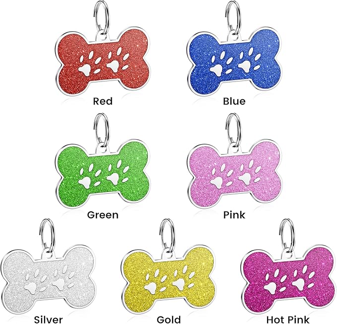 YEHANTI Dog Tags Personalized for Pets with Glittery Front Design - Beautiful Stainless Steel Cats Dogs ID Tags - Engraved with Laser - Stylish Dog Collar Accessories (Red, L)