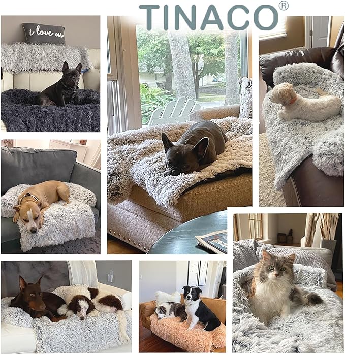 Calming Dogs/Cats Bed Mats, Dog Pad Washable Removable Couch Cover, Plush Long Fur Mat for Pets, Waterproof Lining, Perfect for Small, Medium and Large Dogs and Cats (Dark Gray, 45"x37")