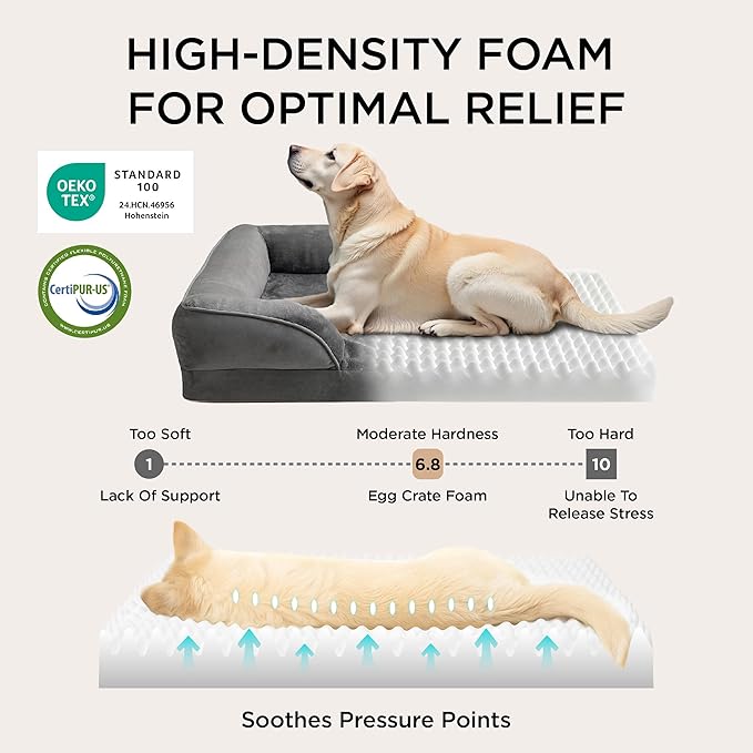 Bedsure Small Orthopedic Dog Bed - Washable Bolster Dog Sofa Beds for Small Dogs, Supportive Foam Pet Couch Bed with Removable Washable Cover, Waterproof Lining and Nonskid Bottom Couch, Dark Grey